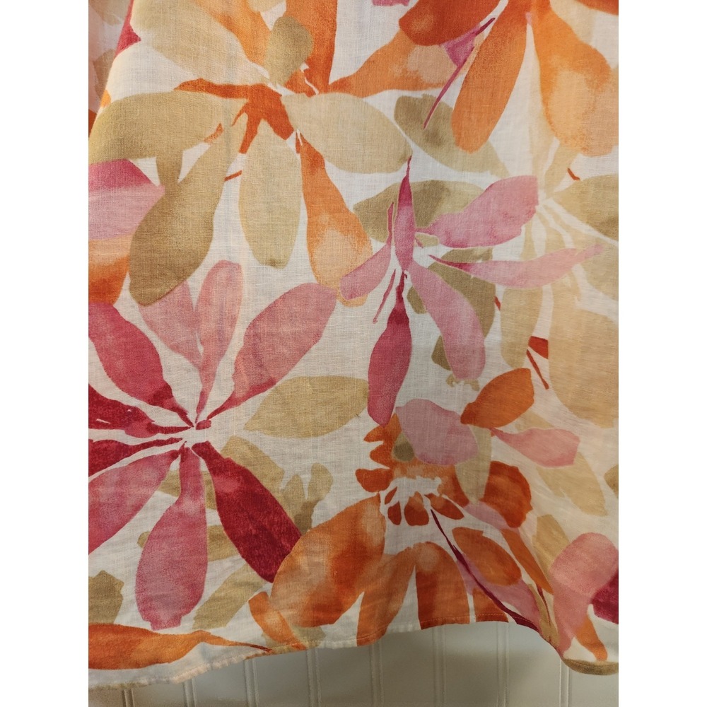 Chico Women's Orange Floral Linen Button-Up Shirt Size 2XL 3/4‎ Sleeve Summer - Picture 6 of 12